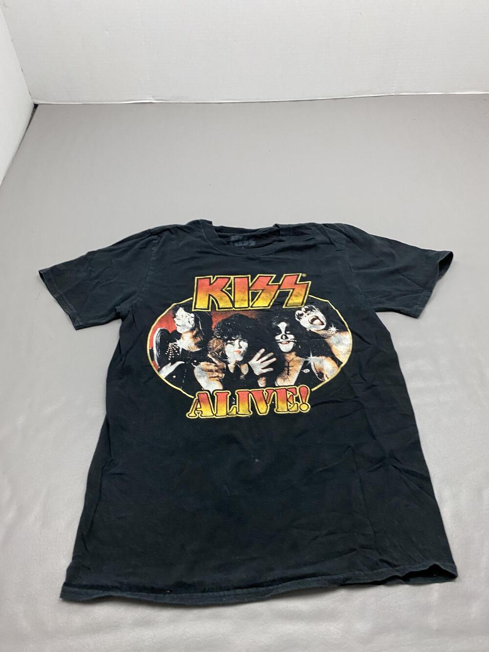 KISS Shirt Mens S Black Alive! Band Logo Graphic Concert Tee Crewneck Cotton